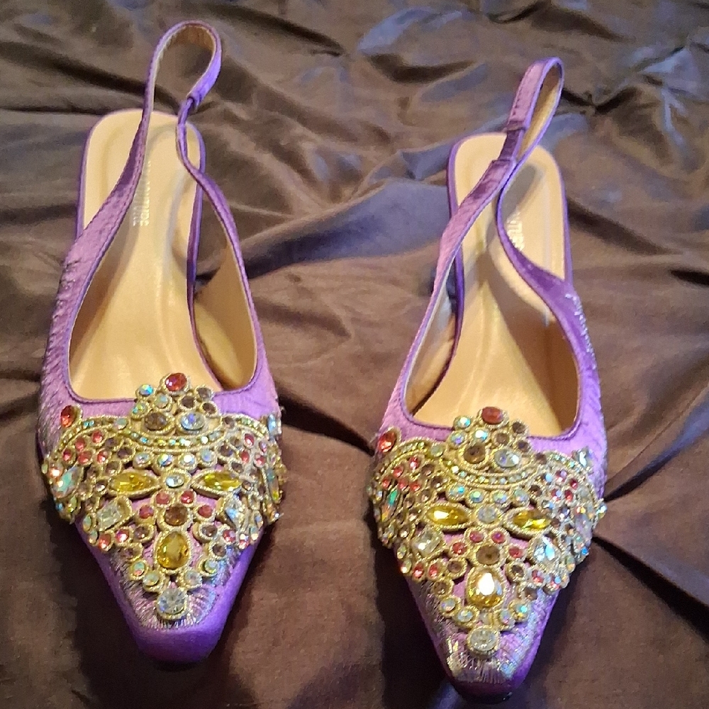 Embellished Purple Slingback Women's Shoes